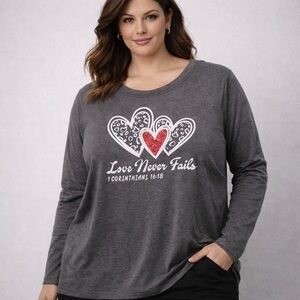 Love Never Fails Christian Long Sleeve Tee Size XL